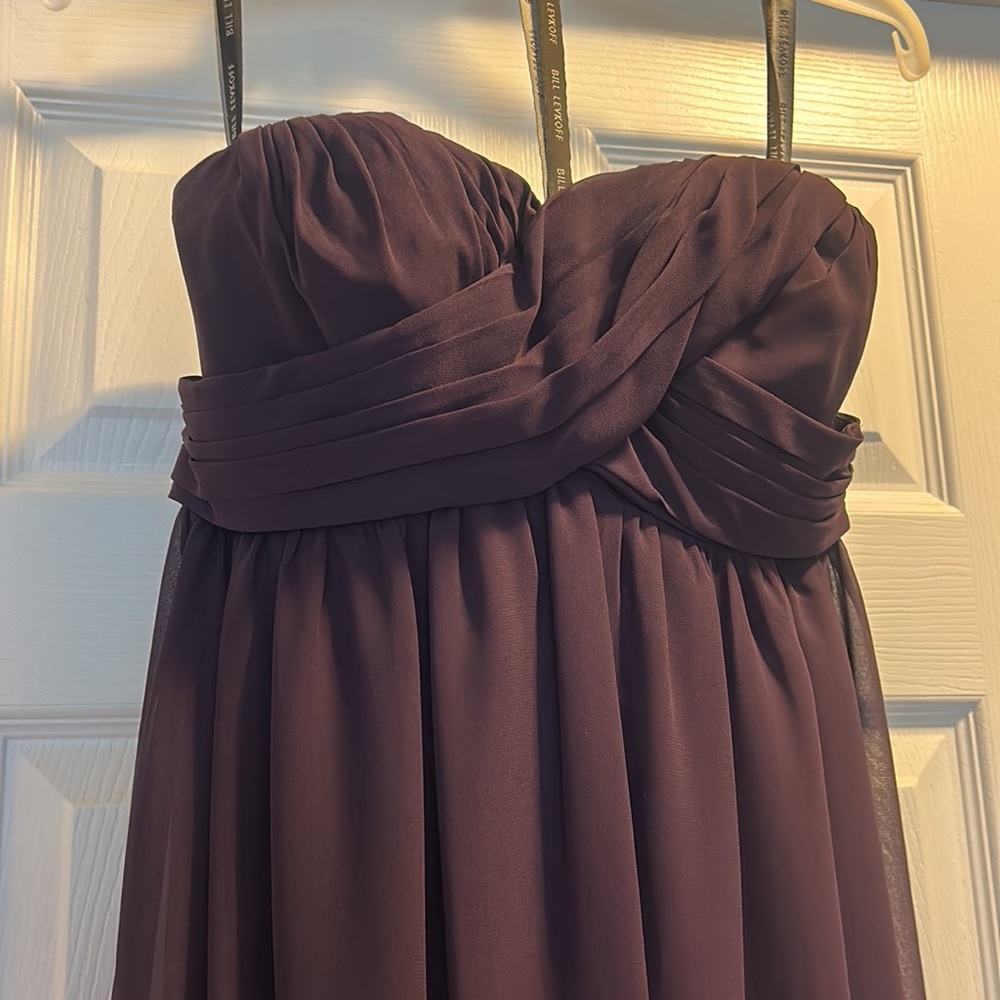 Bill Levkoff plum bridesmaid dress